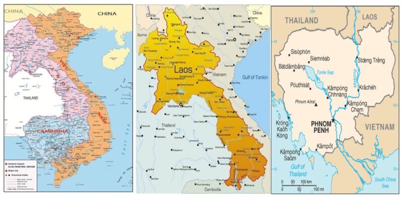  Fig.1:  Maps of 3 countries: Viet Nam- Laos & Cambodia.